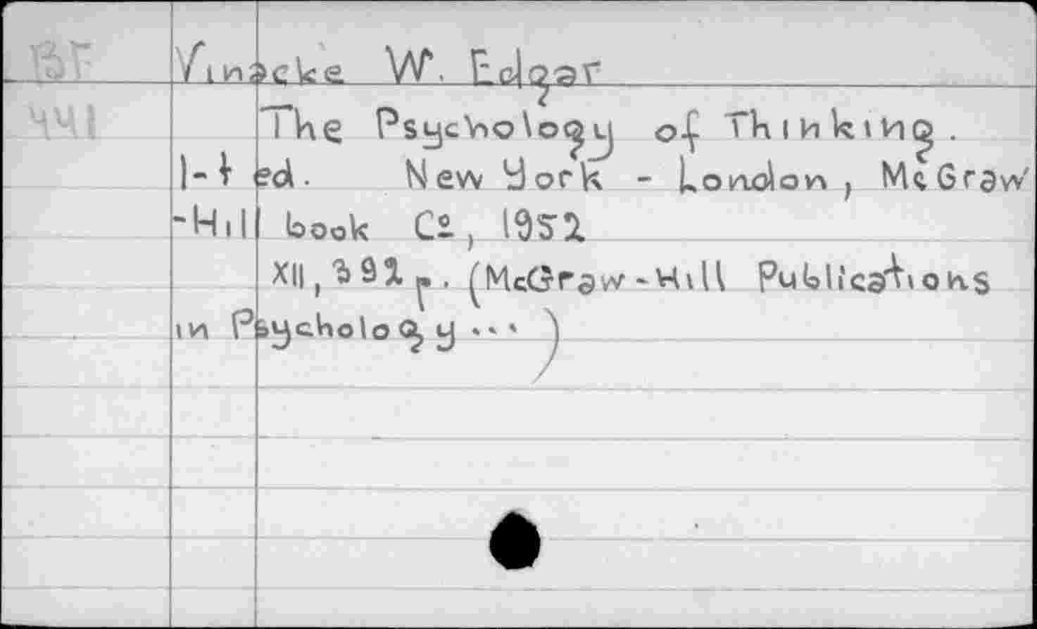 ﻿r . ai	/* tn;	1 »cke W. Ео|ояГ
ч v ;•		1 he Psycho\oqjL) o-Ç Thinking. f?d.	New У or к. - London , NUGraw'
	u	
	-4i 1	book C£ ) 1951
		Х||(Ъ01^,, (McGraw ~Н\Ц Publics'^ о i'vS iucholo GL Ц . » » A
	m Р	
		
		
		
		
		
		